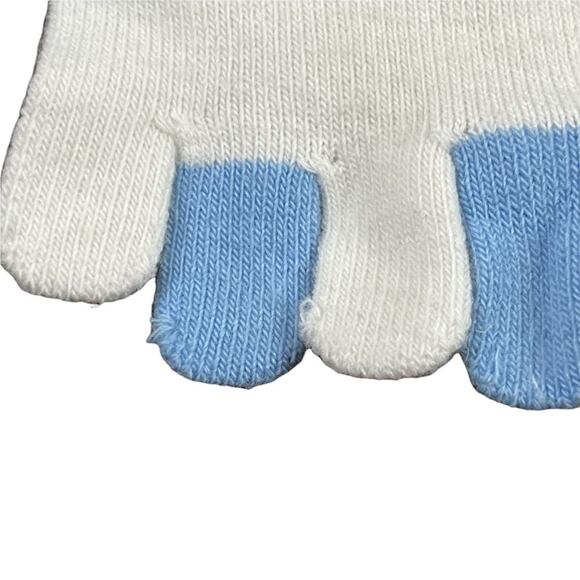 Festive Christmas Penguin Toe Socks in Blue with White Fluffy Fringe Snowflakes - Picture 7 of 10